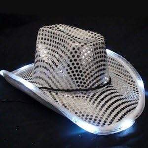 Factory Price Glitter Disco Sequin Cowgirl Hat with LED Light Brim for Women Men Space Themed Party