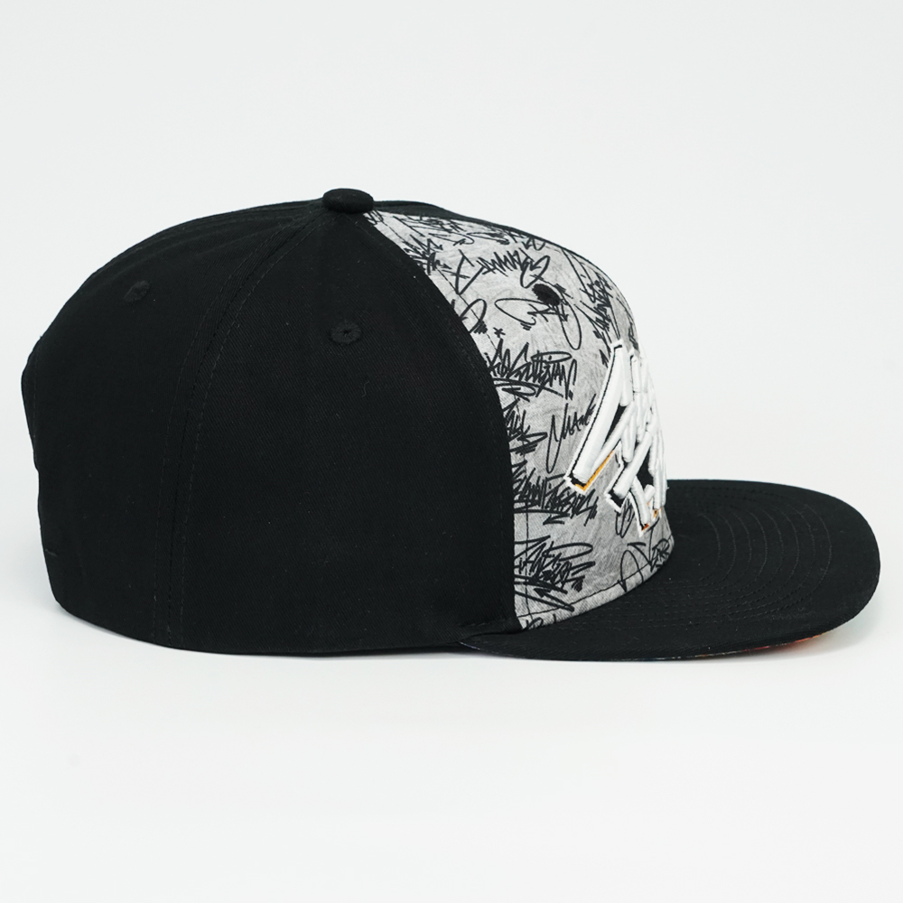 Wholesale Twill Two Tone Flat Bill Snapback Caps 3D Embroidery Colorful Graffiti Inner Brim for Men Hip Hop Streetwear