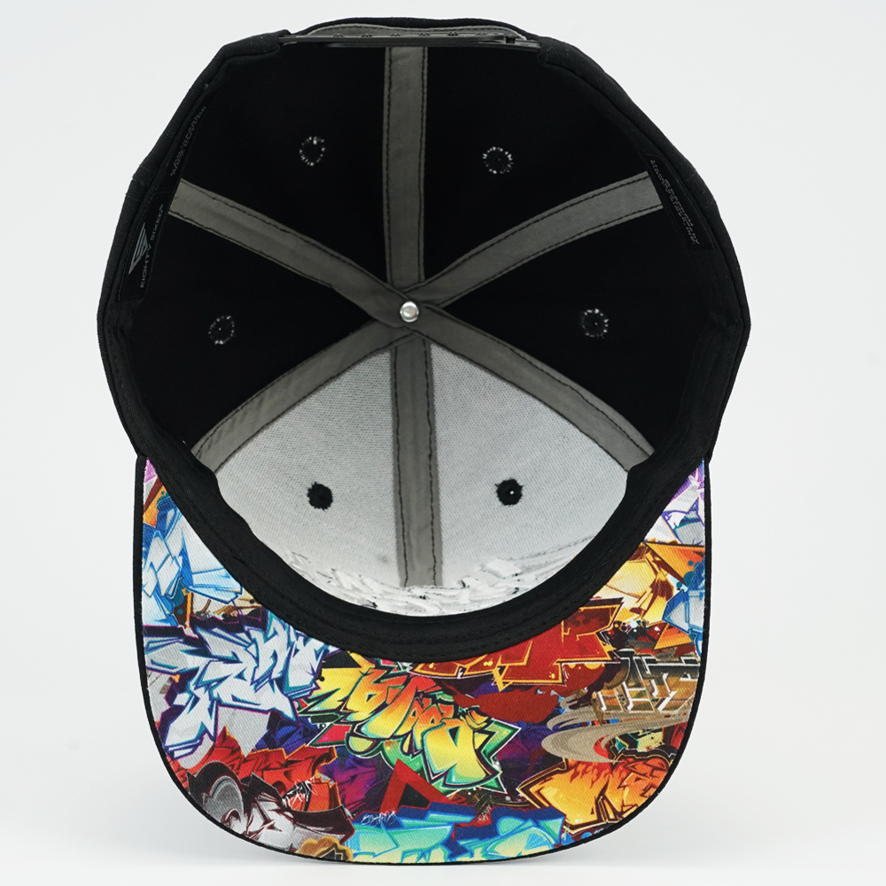 Wholesale Twill Two Tone Flat Bill Snapback Caps 3D Embroidery Colorful Graffiti Inner Brim for Men Hip Hop Streetwear