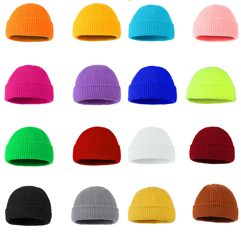 Wholesale 17 Multi Color Private Label Knit Hat Custom Short Cuff Skull Cap Fisherman Beanie With Logo for Men