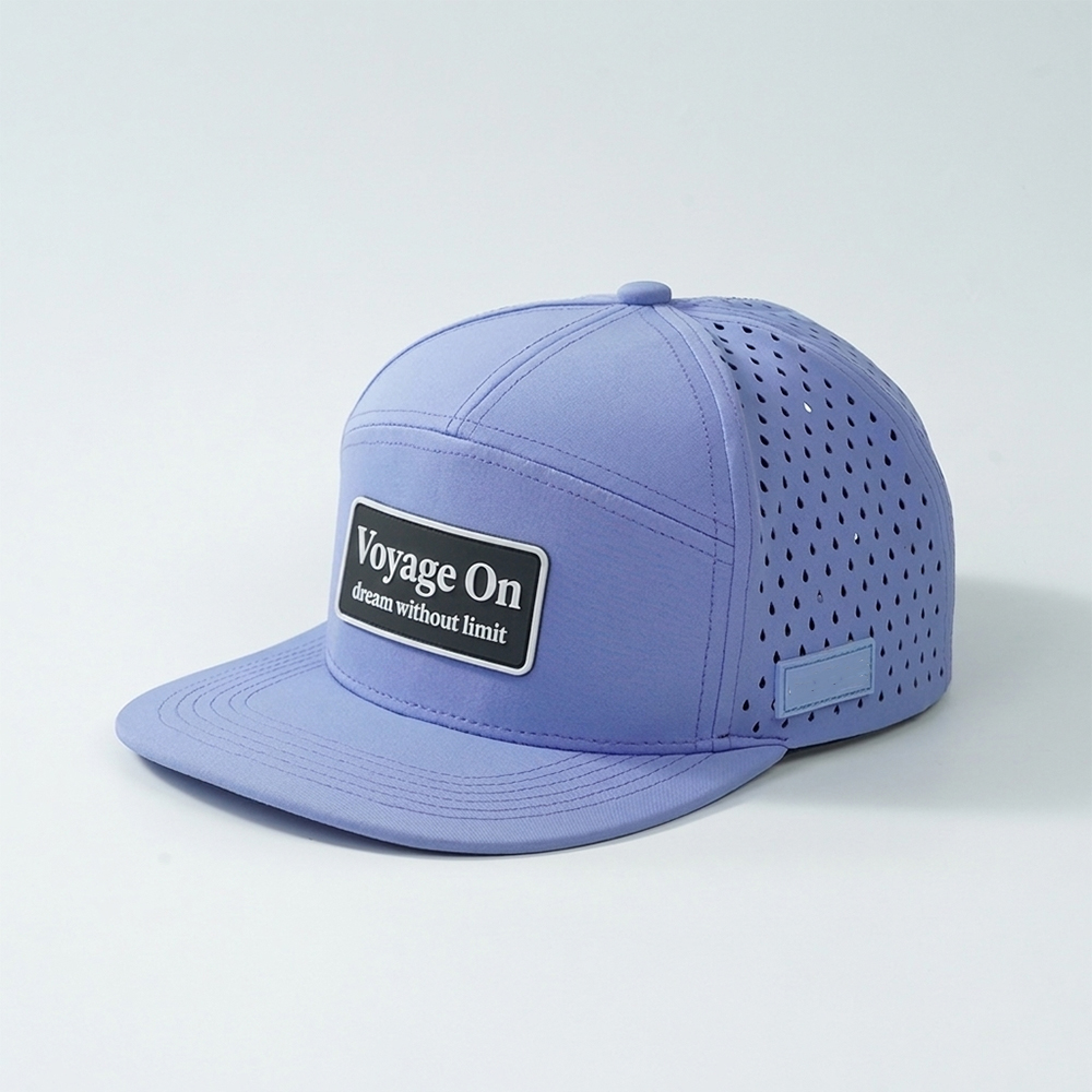 ODM Bulk Quick Dry Laser Ventilated Lavender Snapback Caps Custom Rubber Logo for Travel Streetwear