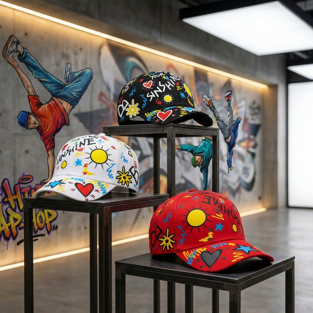 Factory ODM Colorful Graffiti Print Cotton Dad Hats Unisex for Street Travel Sun Protection