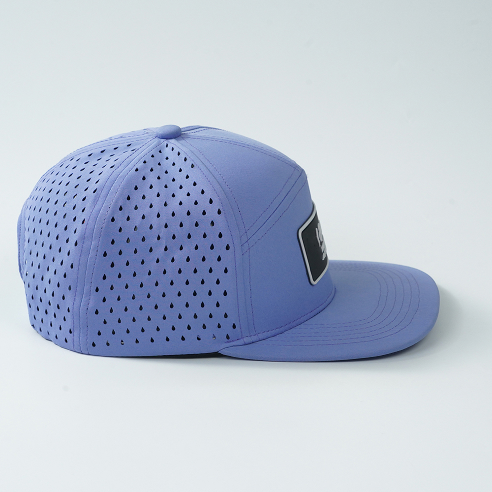 ODM Bulk Quick Dry Laser Ventilated Lavender Snapback Caps Custom Rubber Logo for Travel Streetwear