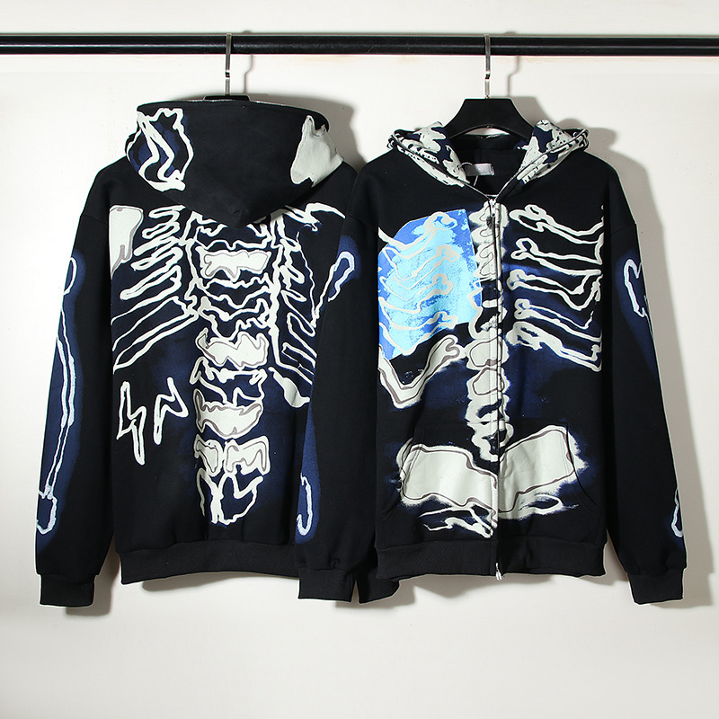 Wholesale Y2K Skeleton Full Zip Hoodies | Custom Logo Streetwear Sweatshirts | OEM ODM Oversized Urban Techwear Factory