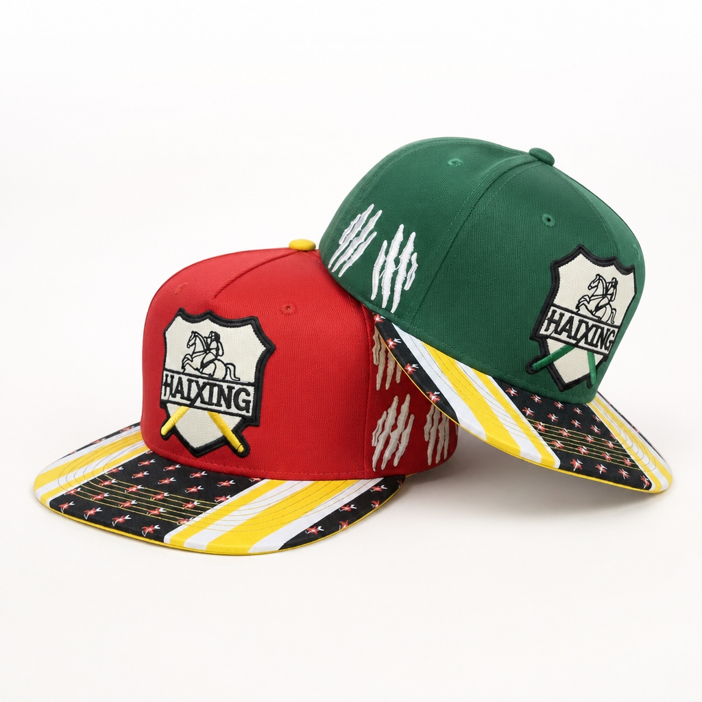 OEM Manufacturer Red Green 6 Panel Snapback Hats Custom Woven Patch for Youth Street Apparel