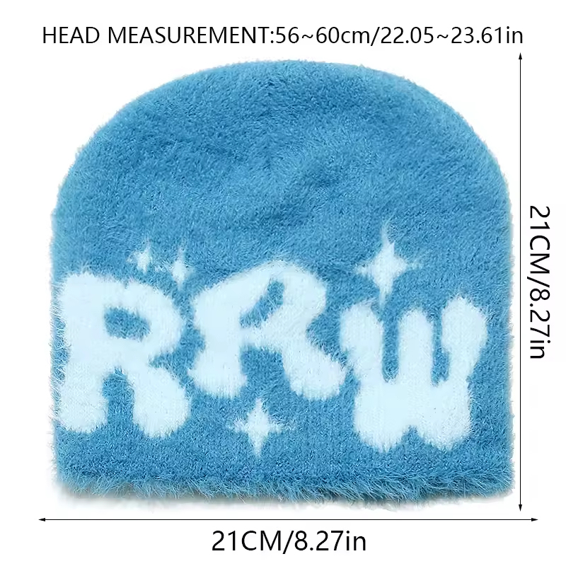 Wholesale Custom Logo Y2K Mohair Beanies | Soft Fluffy Star Jacquard Knit Hats | OEM ODM Premium Mink Fur Winter Headwear