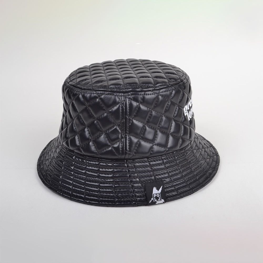 Wholesale Prettygirls Lovejesus Embroidered Faux Leather Bucket Hat for Women Fashion Streetwear Daily Wear