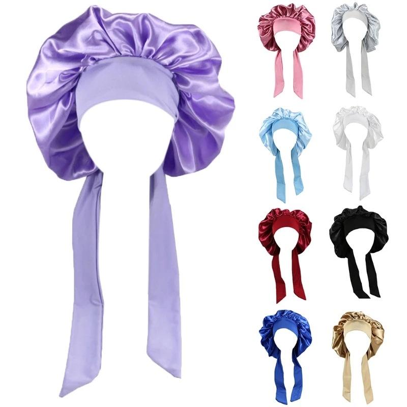 Women’s Silk Satin Hair Wrap | Large Long Braid Sleeping Bonnet with Custom Logo