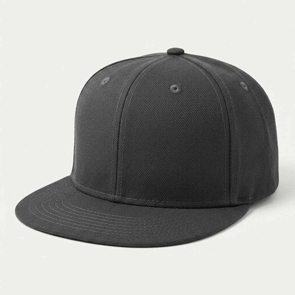 Manufacturer Wholesale Blank Plain Twill 6 Panel Flat Brim Fitted Snapback Hats Dark Grey Closed Back Unisex A Frame Baseball Caps