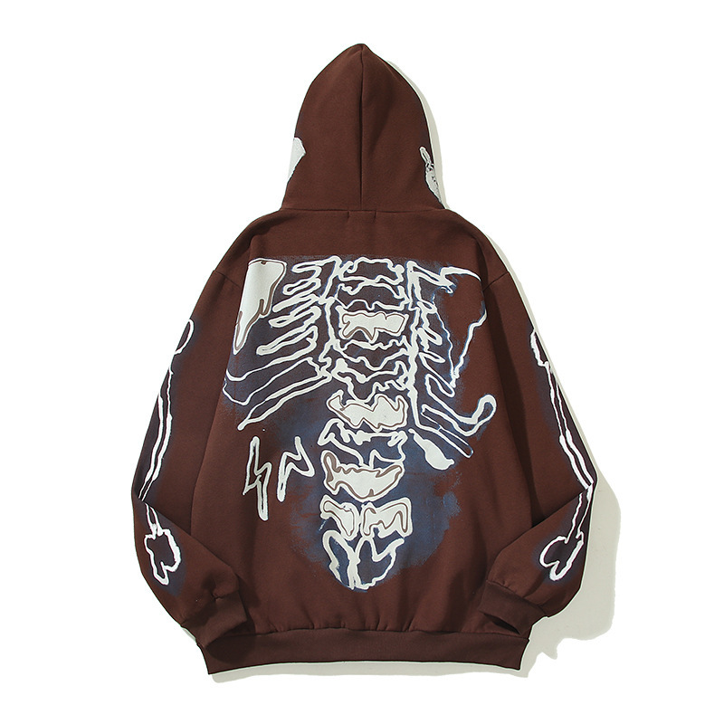 Wholesale Y2K Skeleton Full Zip Hoodies | Custom Logo Streetwear Sweatshirts | OEM ODM Oversized Urban Techwear Factory