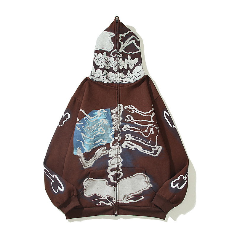 Wholesale Y2K Skeleton Full Zip Hoodies | Custom Logo Streetwear Sweatshirts | OEM ODM Oversized Urban Techwear Factory