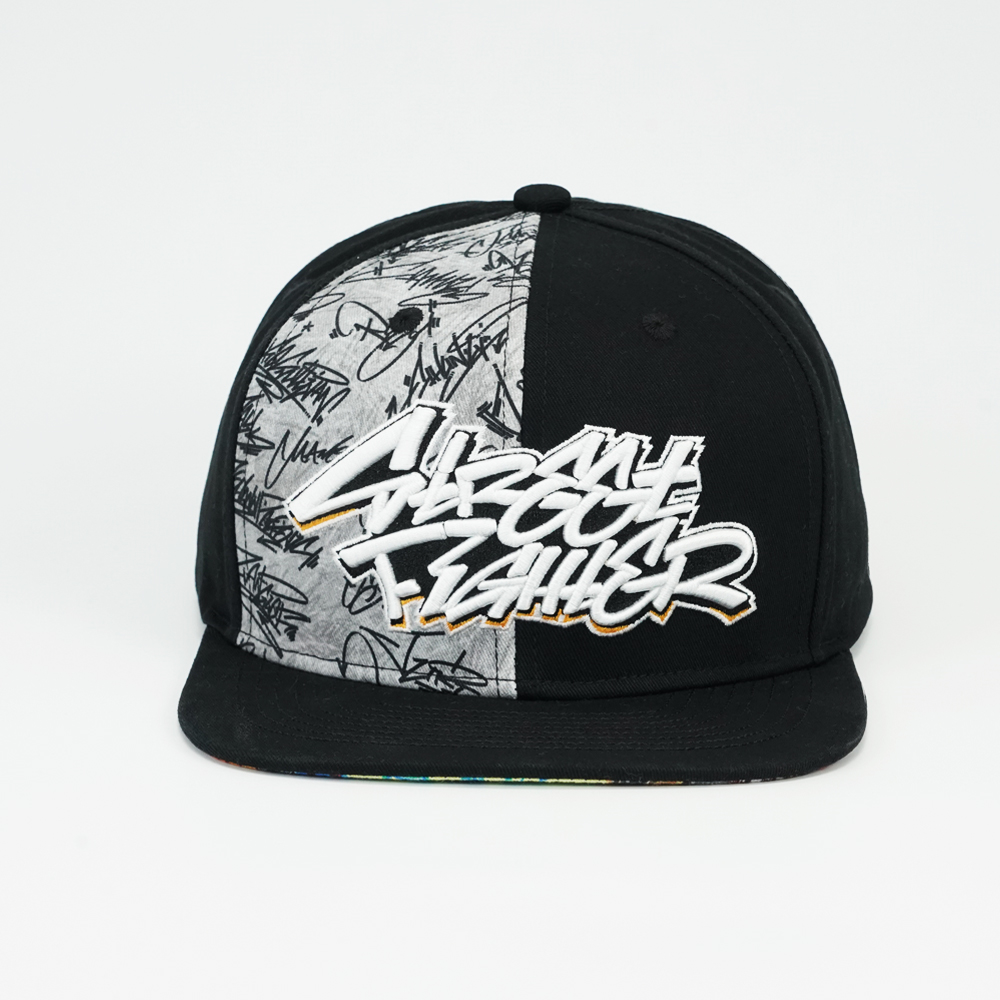 Wholesale Twill Two Tone Flat Bill Snapback Caps 3D Embroidery Colorful Graffiti Inner Brim for Men Hip Hop Streetwear