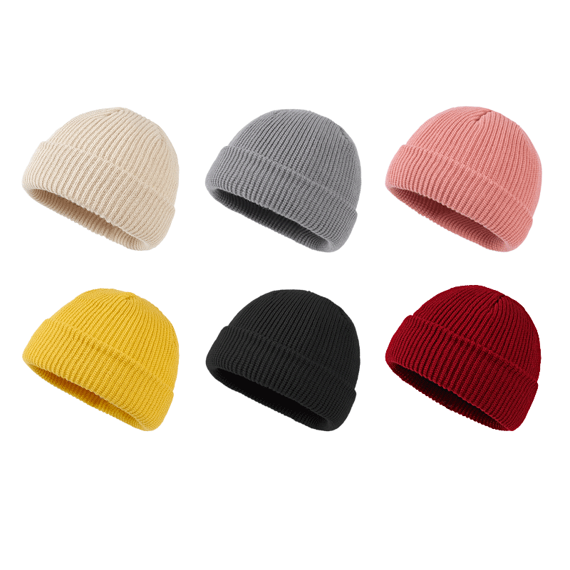 Wholesale 17 Multi Color Private Label Knit Hat Custom Short Cuff Skull Cap Fisherman Beanie With Logo for Men
