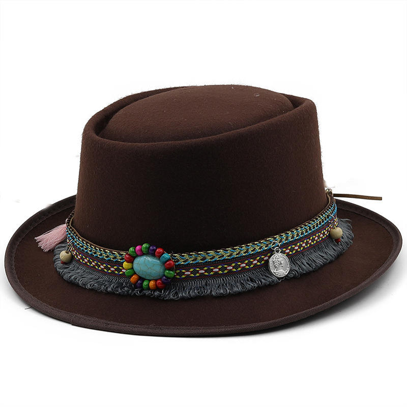 Bulk Custom Supplier pure wool black wide brim fedora hats for female holiday travel club daily activities
