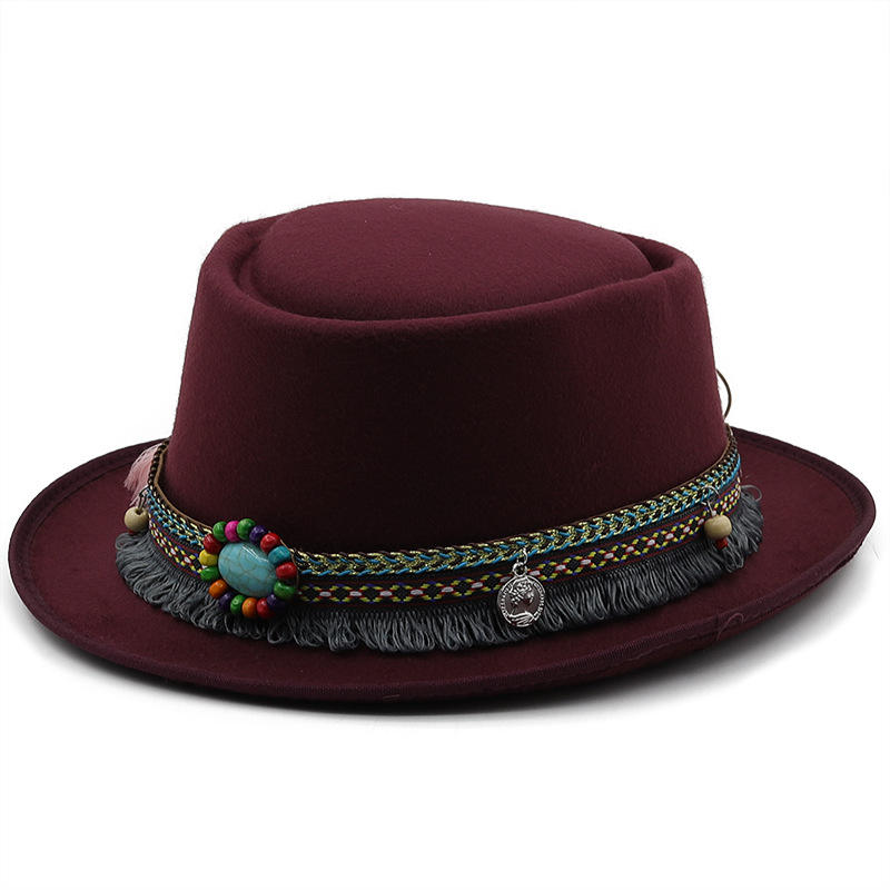 Bulk Custom Supplier pure wool black wide brim fedora hats for female holiday travel club daily activities