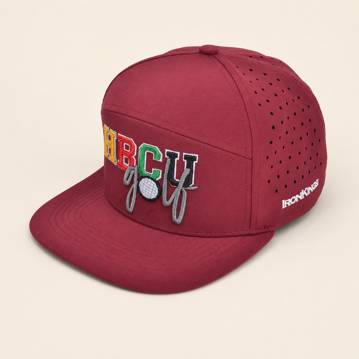 Factory Price Laser Ventilated Water Resistant Burgundy Snapback Caps with 3D Color Embroidery