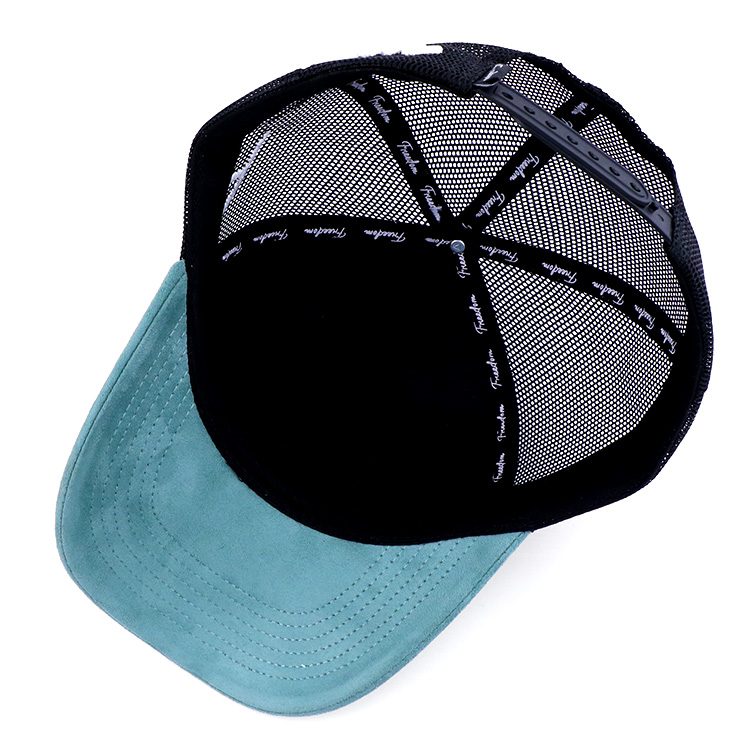 Factory Wholesale 5 Panel Blue Embroidery Patch Custom Cotton Suede Trucker Caps Animal Mesh Hats