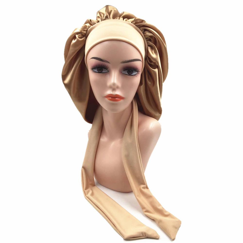 Women’s Silk Satin Hair Wrap | Large Long Braid Sleeping Bonnet with Custom Logo