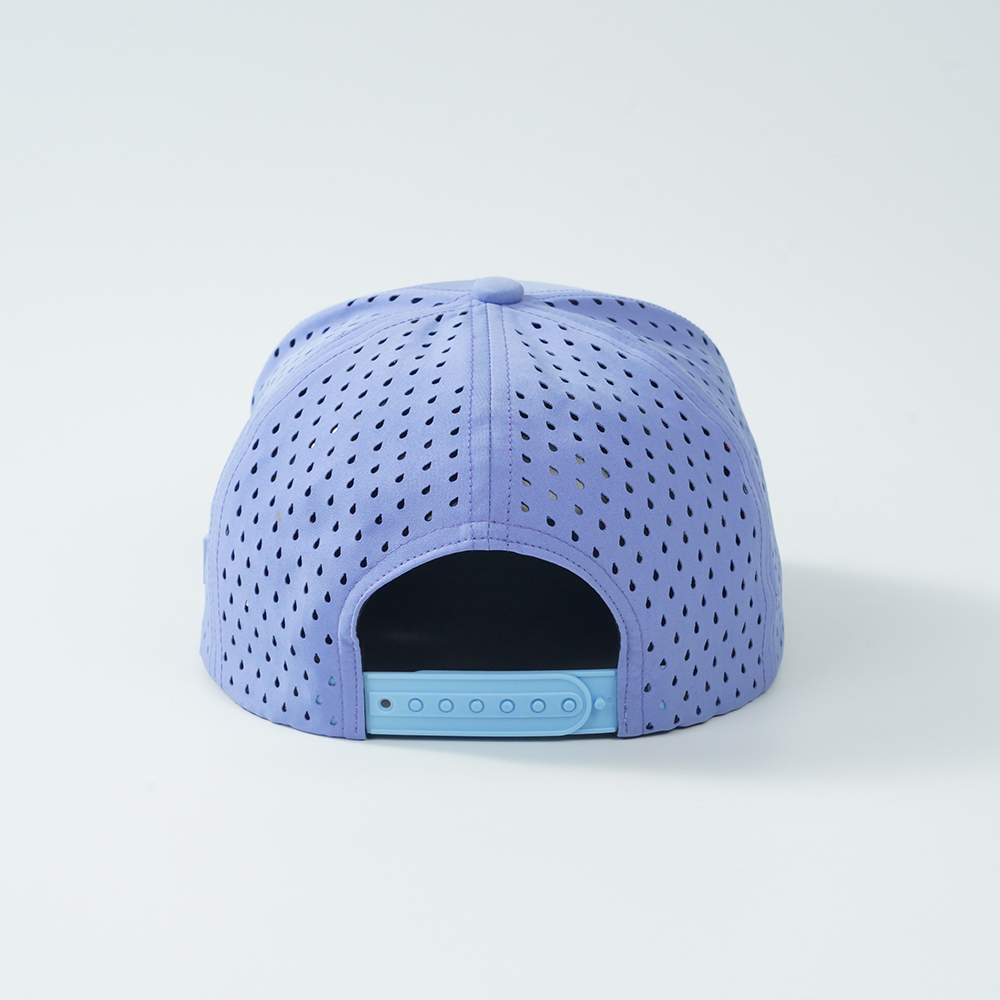 ODM Bulk Quick Dry Laser Ventilated Lavender Snapback Caps Custom Rubber Logo for Travel Streetwear