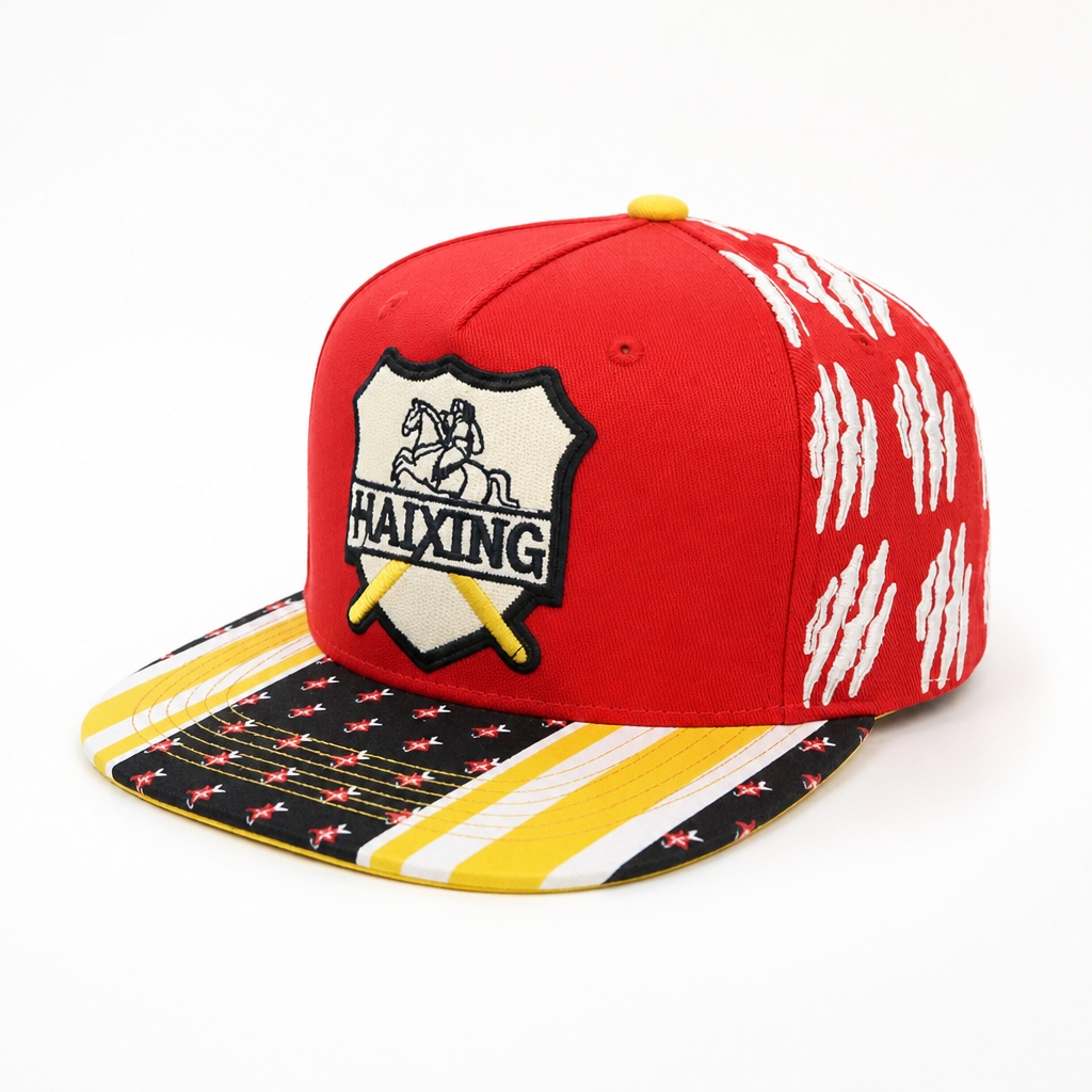OEM Manufacturer Red Green 6 Panel Snapback Hats Custom Woven Patch for Youth Street Apparel