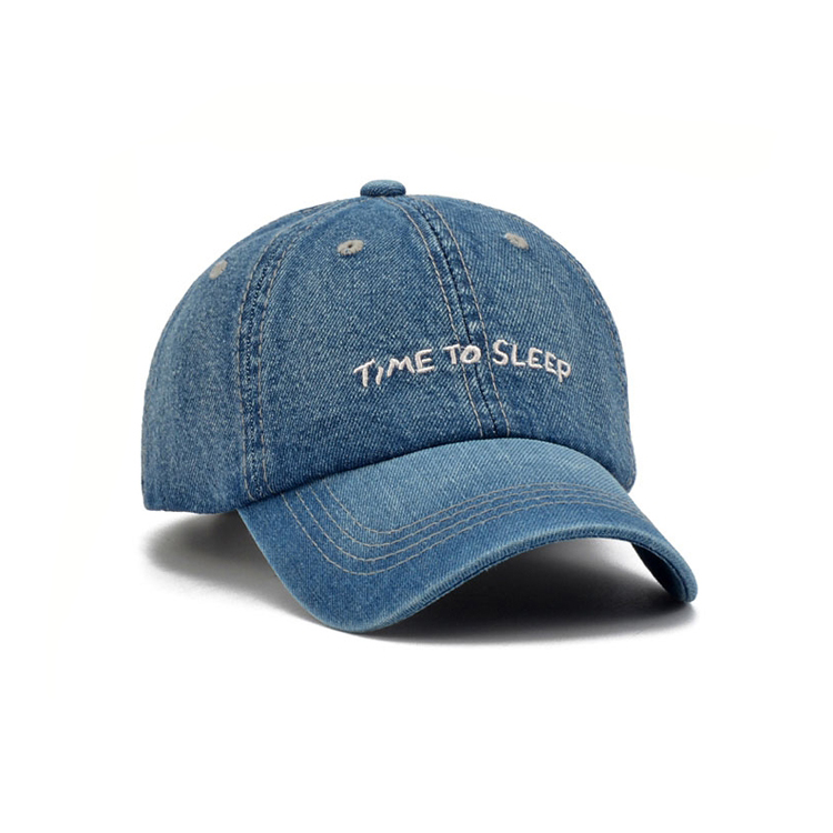 Wholesale Washed Denim Script Embroidery Dad Hats Adjustable Metal Buckle Unisex Street Caps