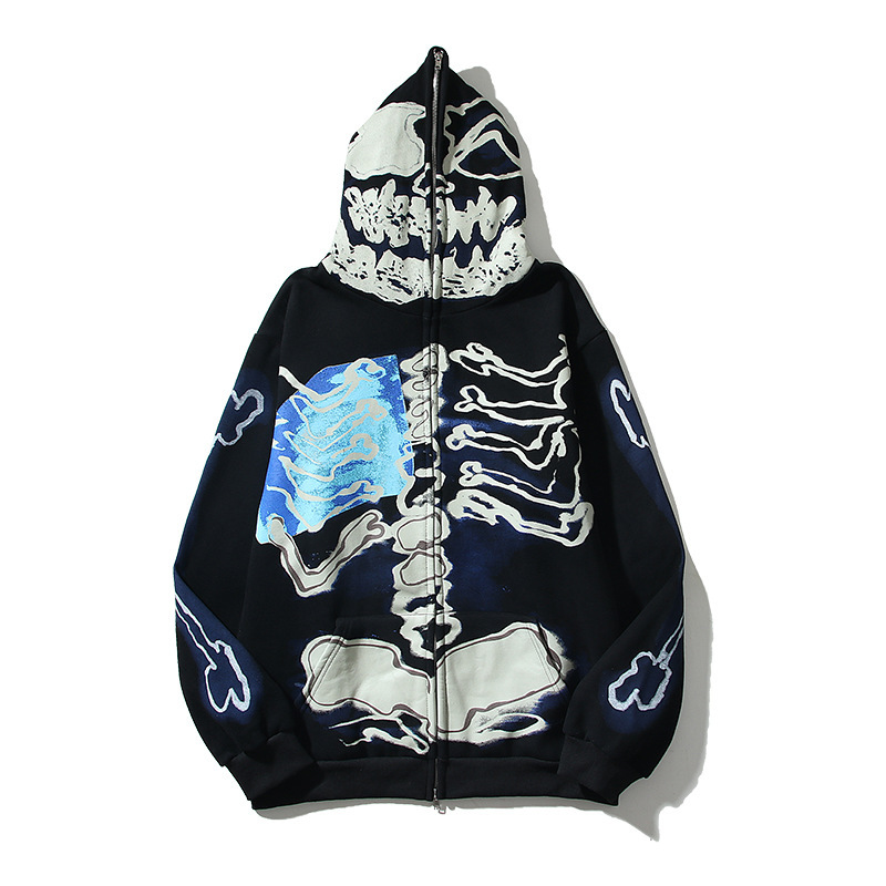 Wholesale Y2K Skeleton Full Zip Hoodies | Custom Logo Streetwear Sweatshirts | OEM ODM Oversized Urban Techwear Factory