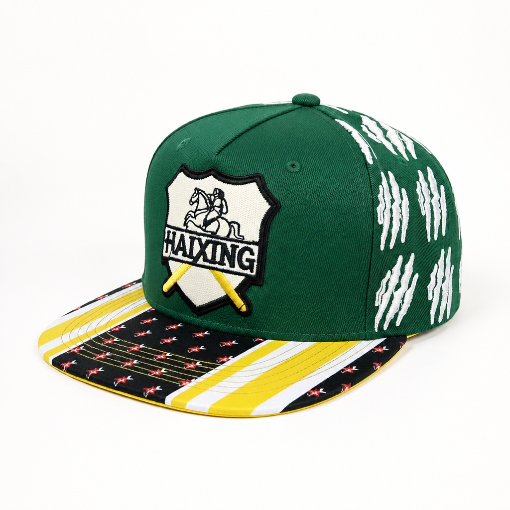 OEM Manufacturer Red Green 6 Panel Snapback Hats Custom Woven Patch for Youth Street Apparel