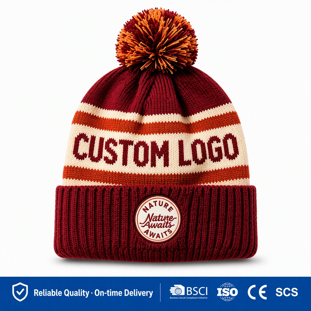 Wholesale Custom Nature Awaits Striped Beanies | Low MOQ 30-50pcs Pom-Pom Hats | BSCI ISO Certified Factory Outdoor Knit Caps