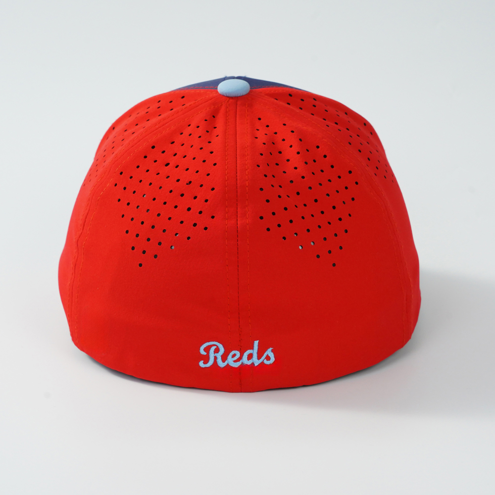 Wholesale Performance Fabric Color Block Flat Bill Snapback Caps Laser Perforated 3D Embroidery for Sports Team Apparel
