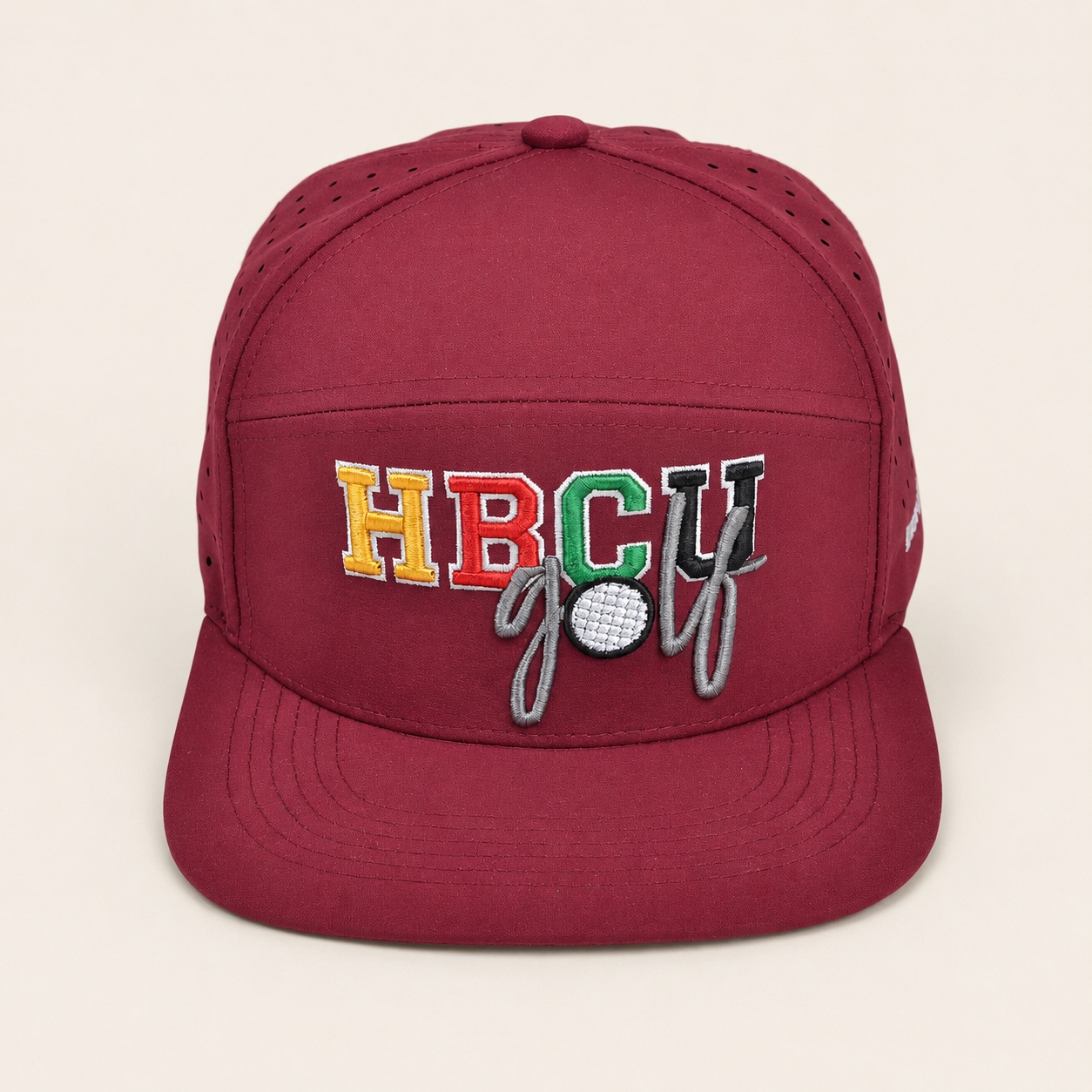 Factory Price Laser Ventilated Water Resistant Burgundy Snapback Caps with 3D Color Embroidery