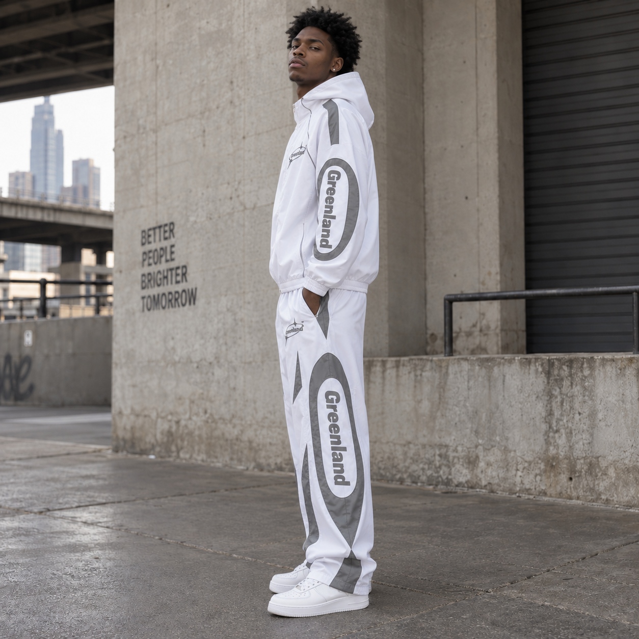 Wholesale Custom Greenland Techwear Tracksuit | Y2K Aesthetic Hooded Windbreaker & Joggers | OEM ODM Urban Sports Apparel Set