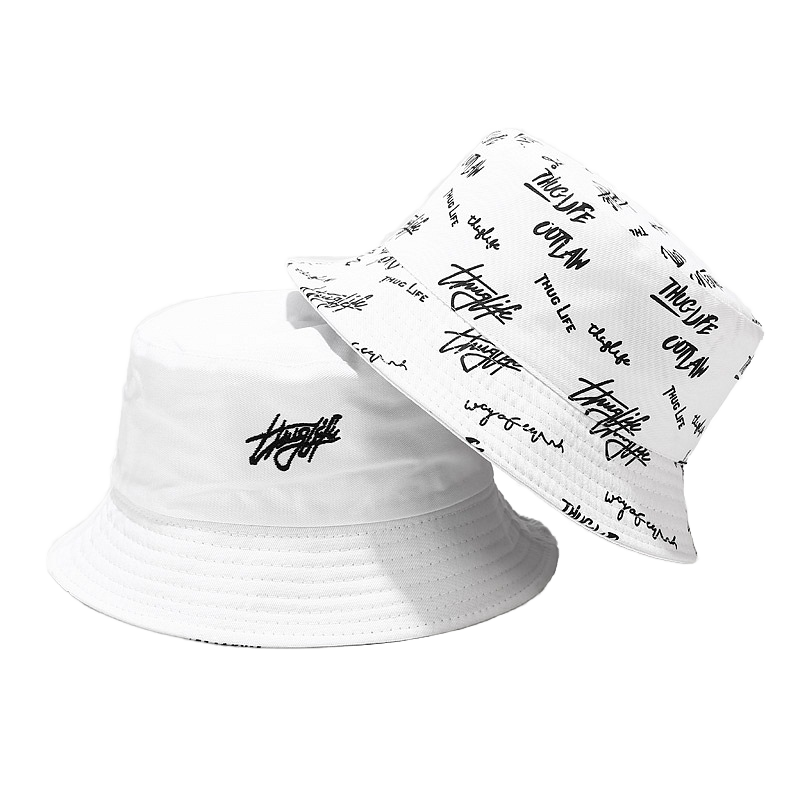 OEM ODM Custom Logo Embroidered Thug Life Fashion Bucket Hat All Over Printed Reversible Chapeau Bob Hat for Streetwear Hip Hop Daily Outdoor Use