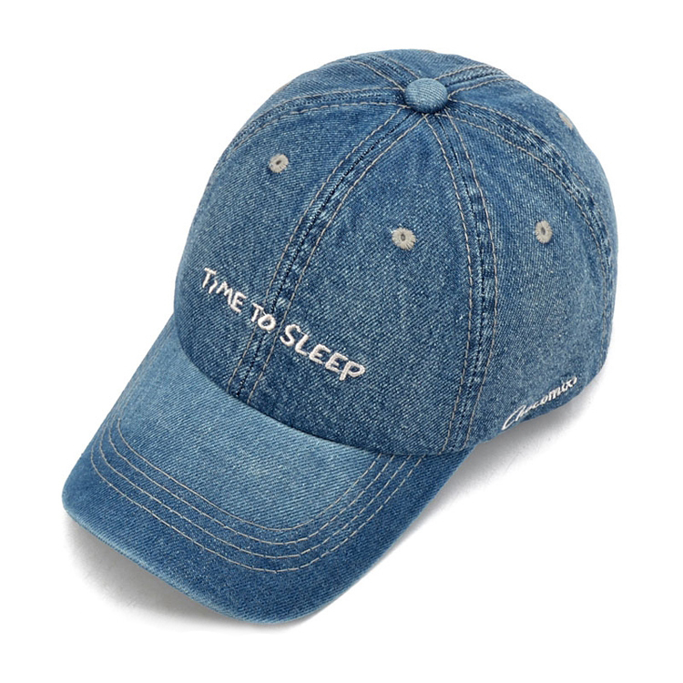 Wholesale Washed Denim Script Embroidery Dad Hats Adjustable Metal Buckle Unisex Street Caps