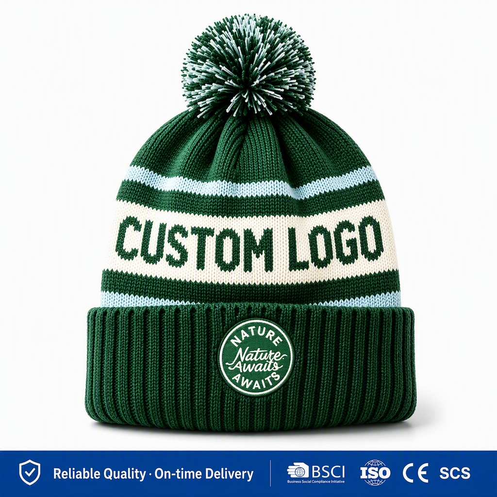 Wholesale Custom Nature Awaits Striped Beanies | Low MOQ 30-50pcs Pom-Pom Hats | BSCI ISO Certified Factory Outdoor Knit Caps