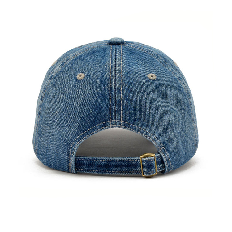 Wholesale Washed Denim Script Embroidery Dad Hats Adjustable Metal Buckle Unisex Street Caps