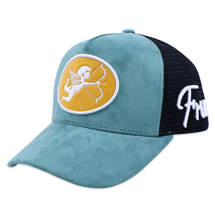 Factory Wholesale 5 Panel Blue Embroidery Patch Custom Cotton Suede Trucker Caps Animal Mesh Hats