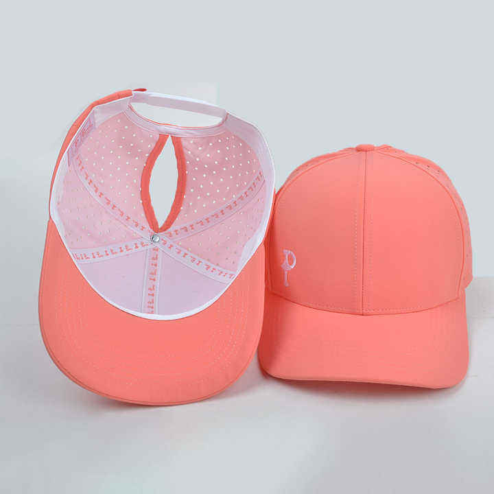 Wholesale Waterproof Ponytail Trucker Hat | 6-Panel Laser Perforated Women’s Sport Baseball Cap