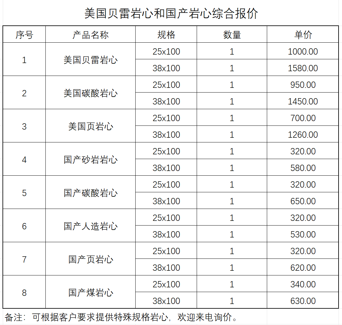 岩心报价