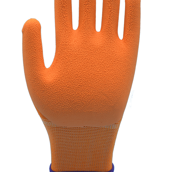 Orange latex gloves