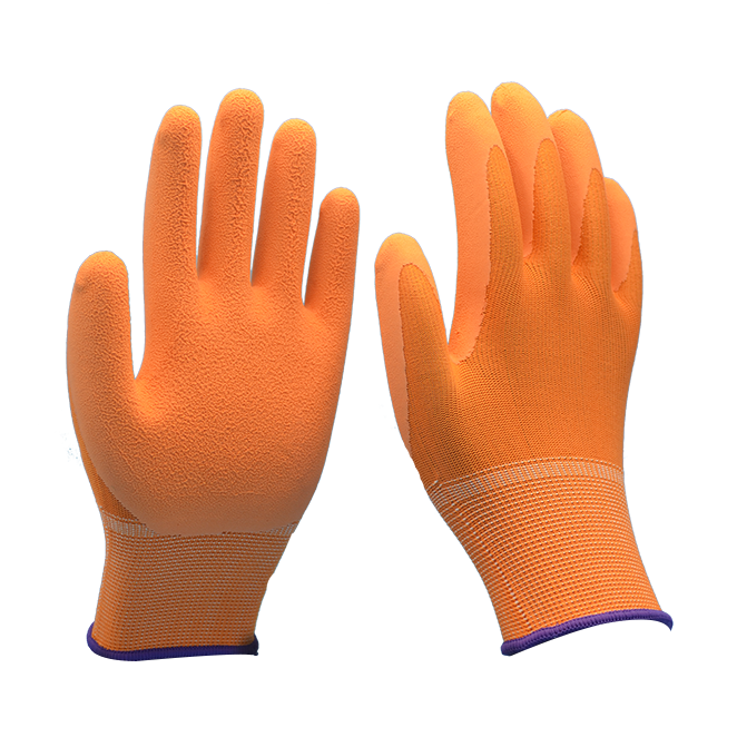 Orange latex gloves