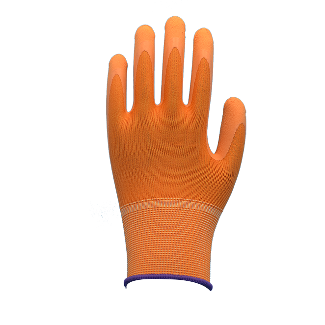 Orange latex gloves