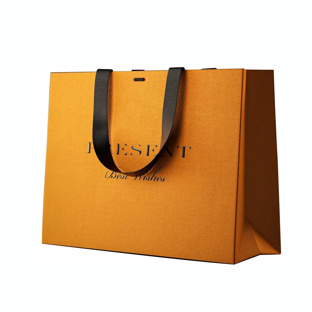 Bespoke Textured Orange Paper Bags with Integrated Handles