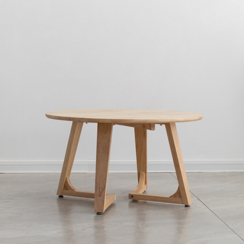 实木高低圆茶几