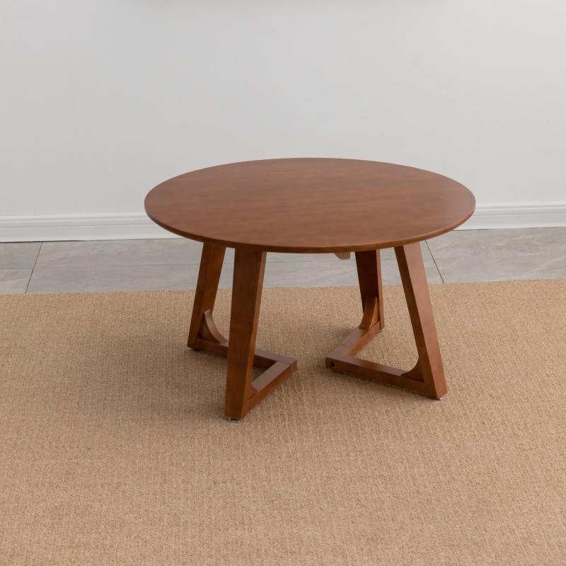 实木高低圆茶几