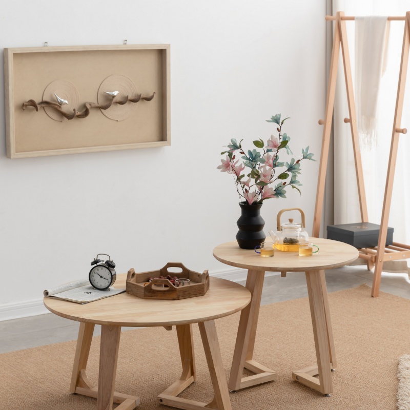 实木高低圆茶几