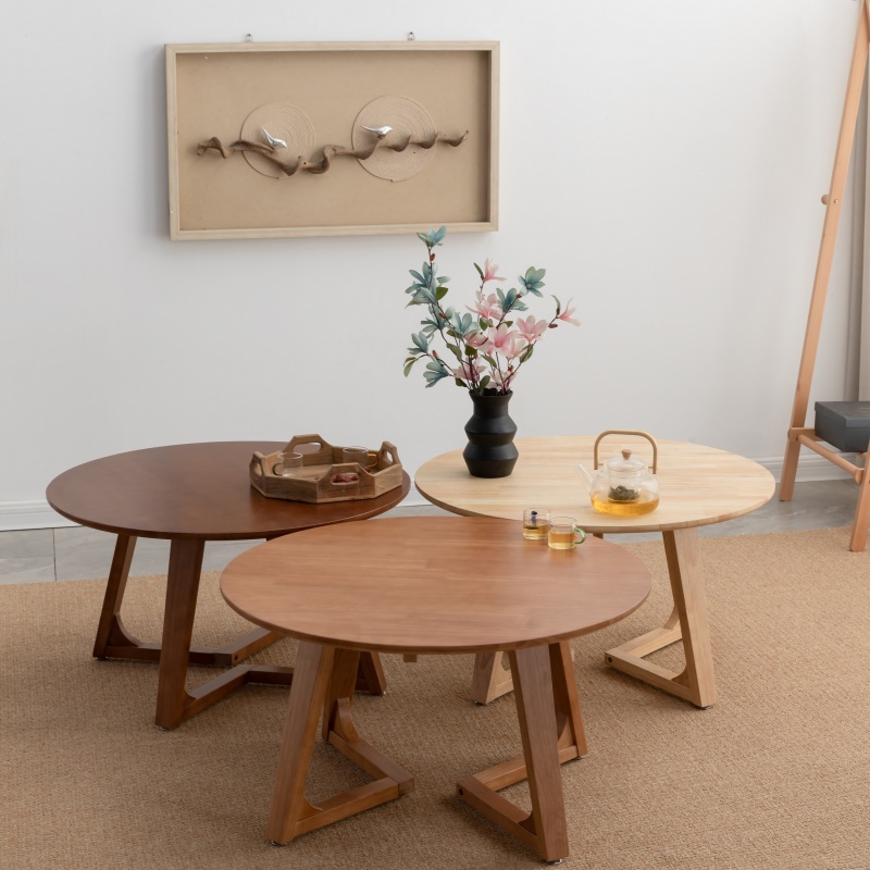 实木高低圆茶几