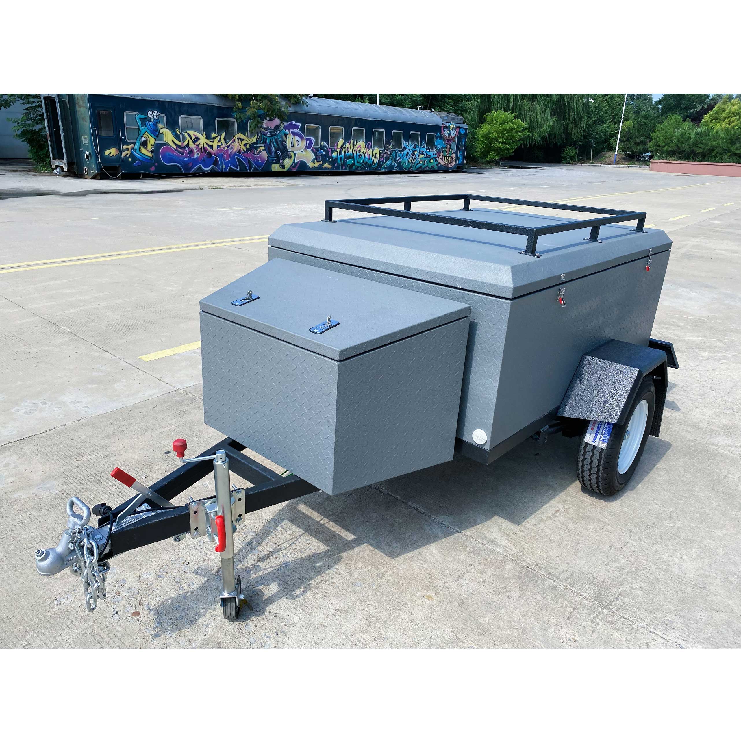 Grey camping trailer