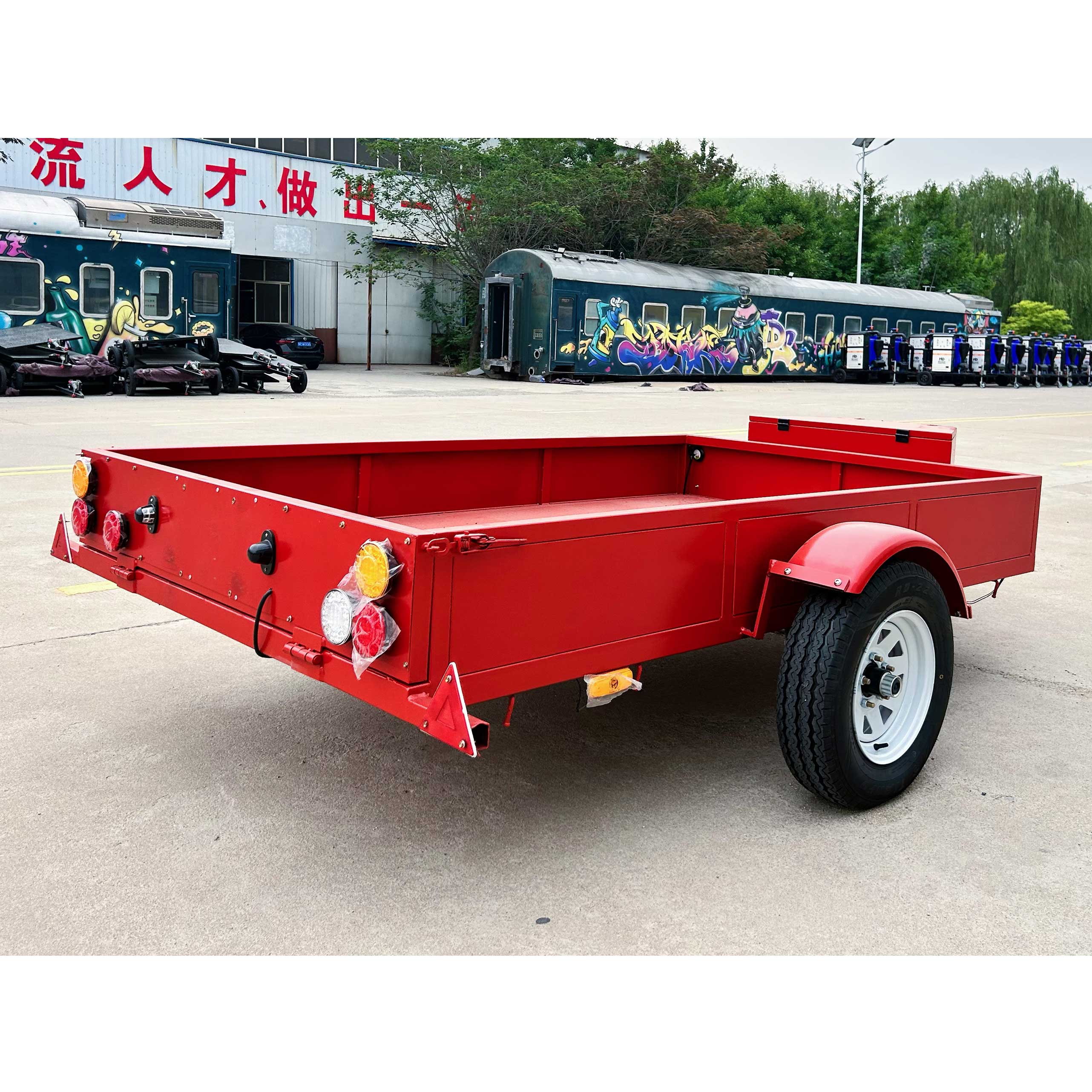 Custom army green single axle fence trailer