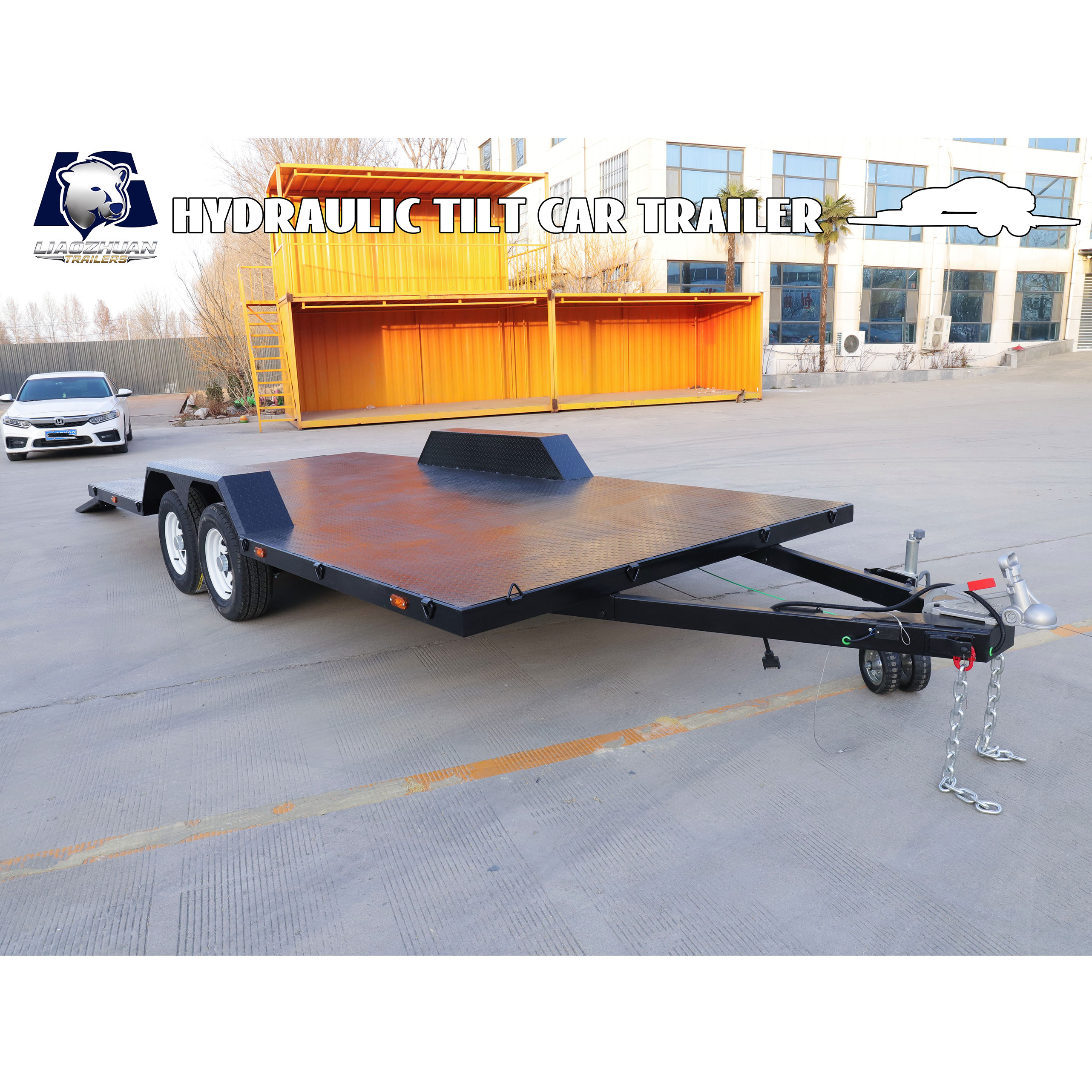Dual-axle black painted car trailer