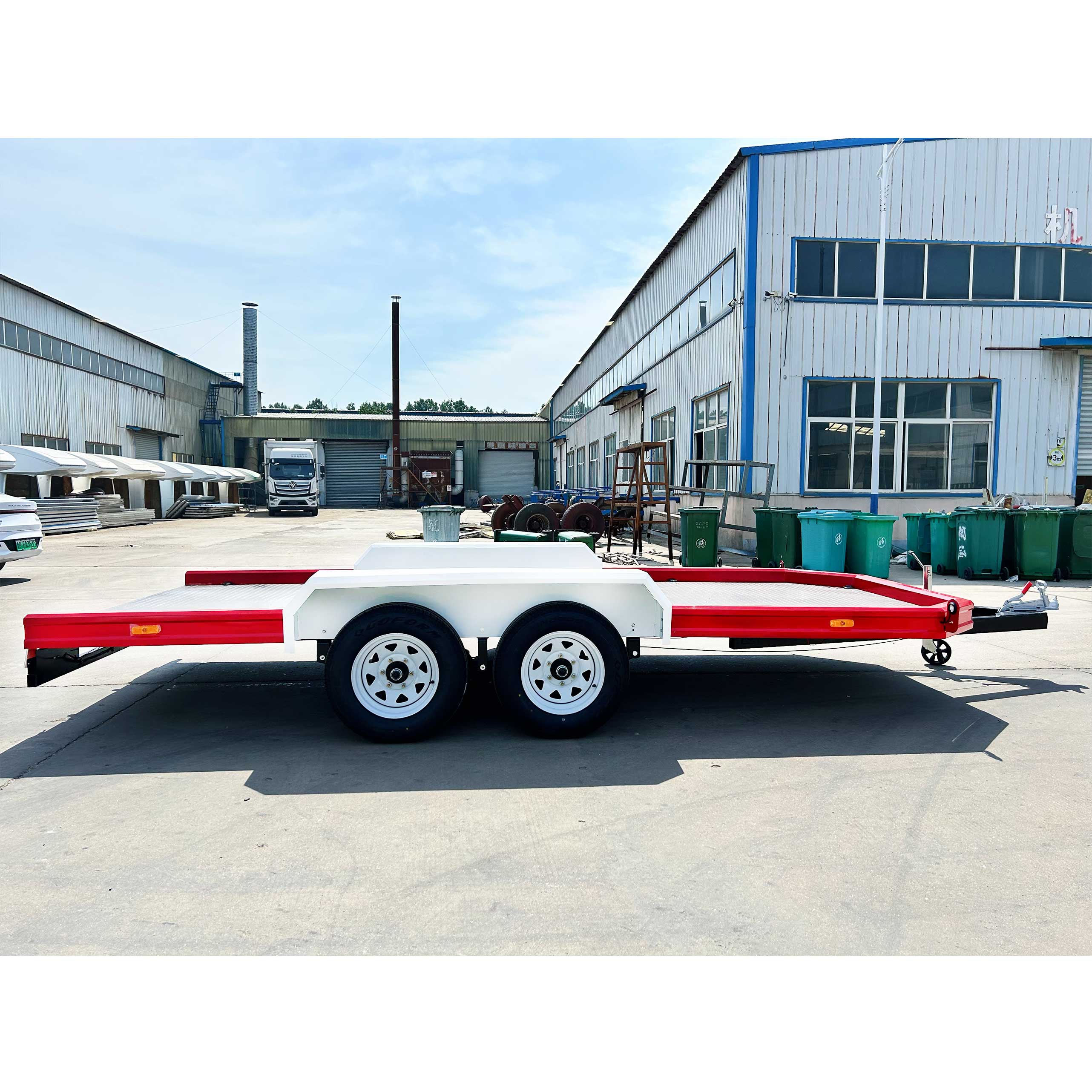 Red flatbed trailer
